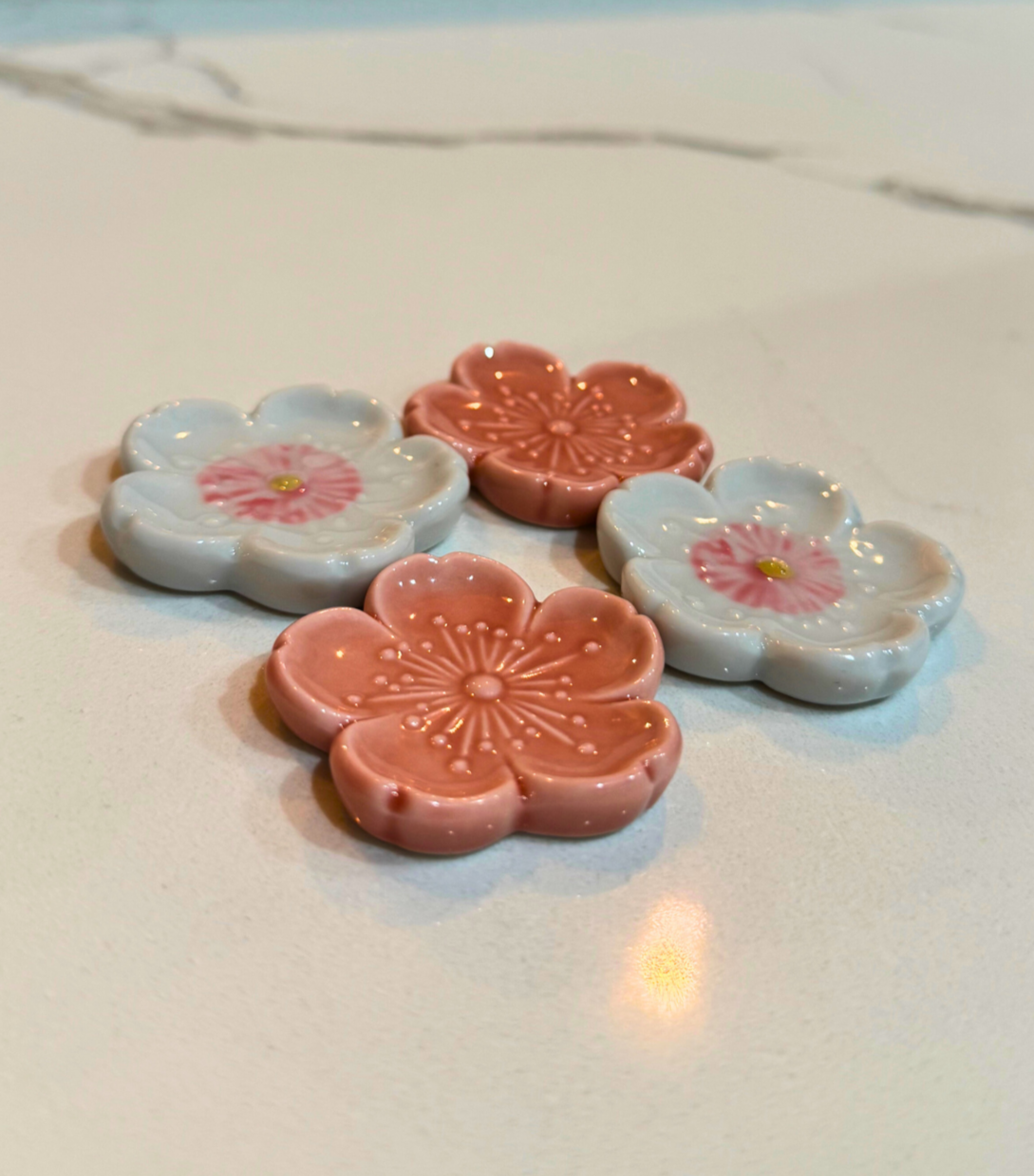 Pink & White Sakura Chopstick Holders- Set of 4