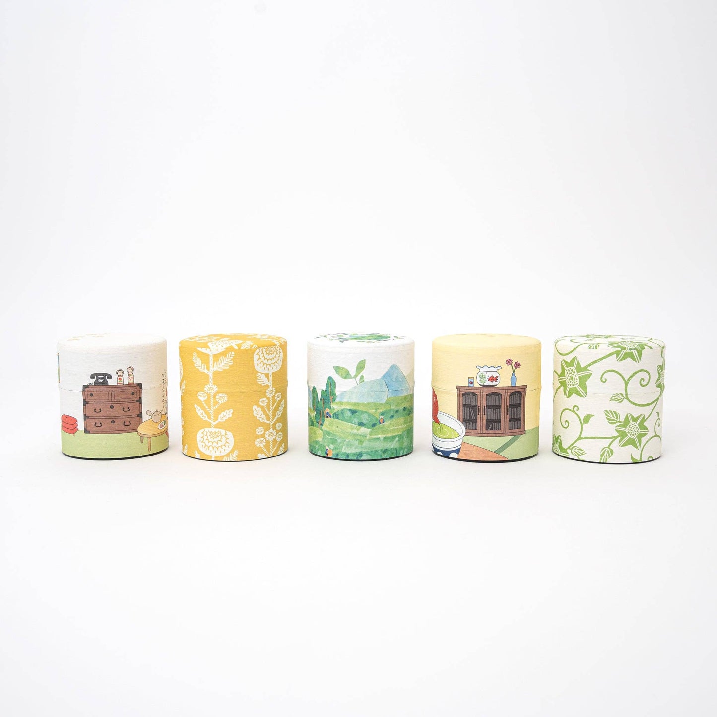Washi Tea Canister- Yellow Chrysanthemum
