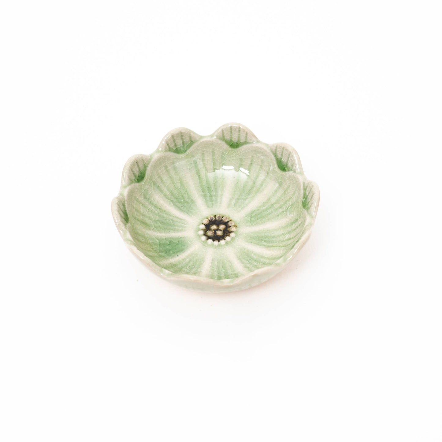 Handmade Seto Crackle Glaze Flower Small Bowl: Green