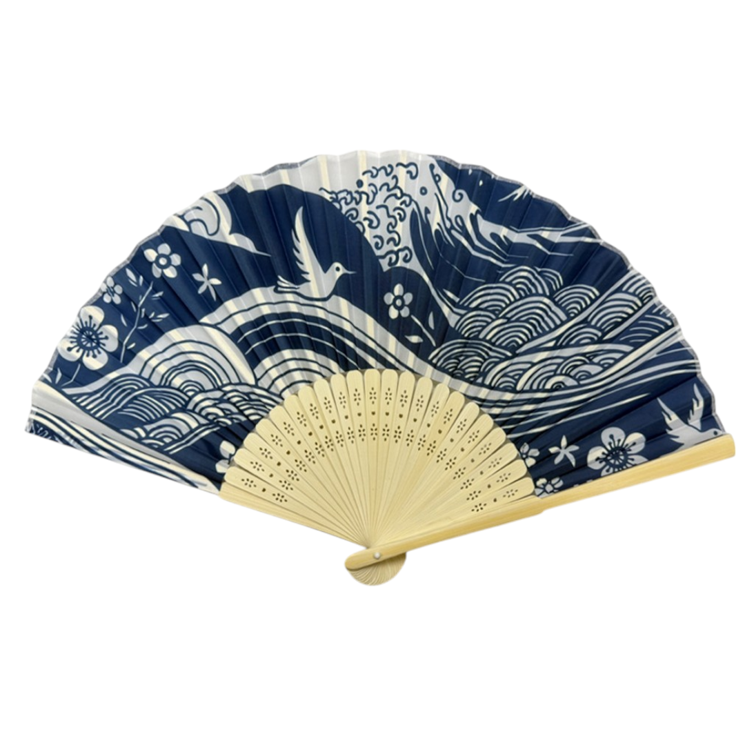 Blue Mountain Waves Paper Folding Fan
