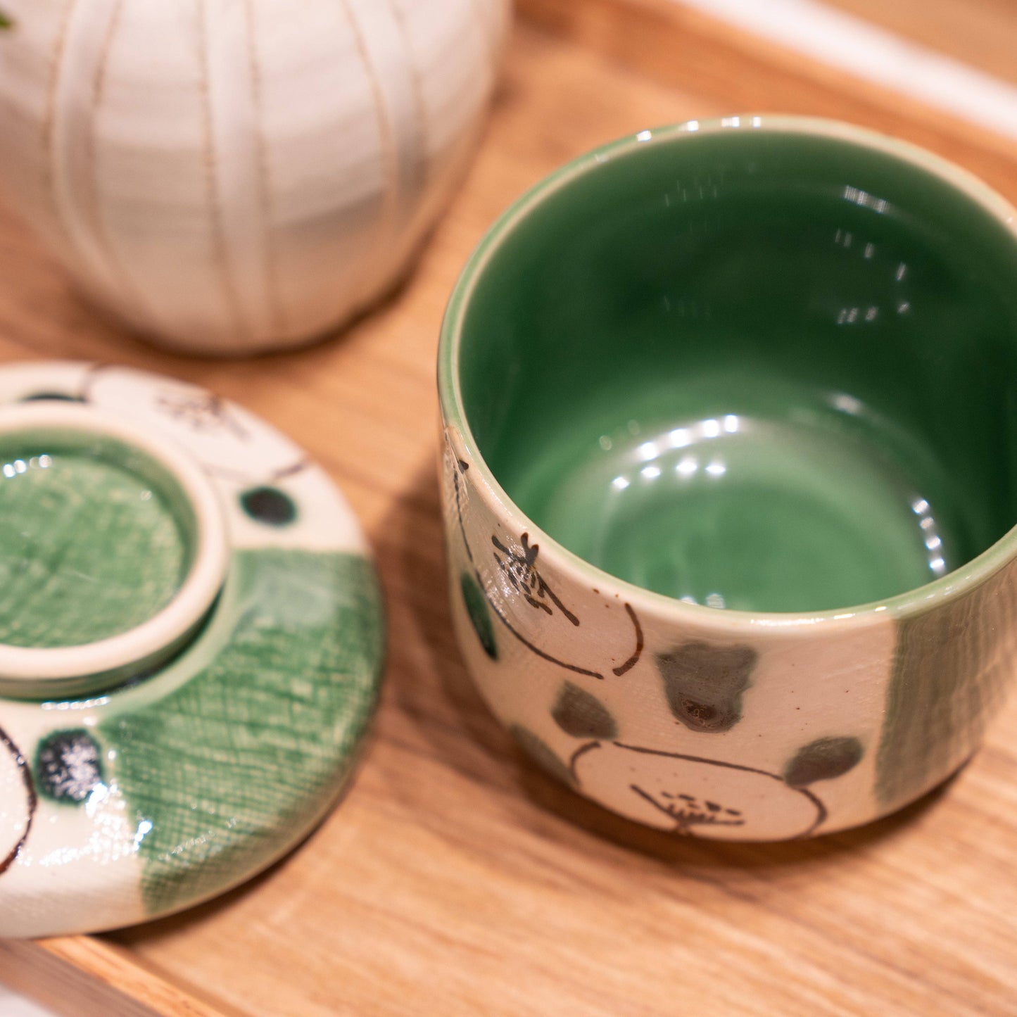 Handmade Oribe Camellia Chawanmushi Cup