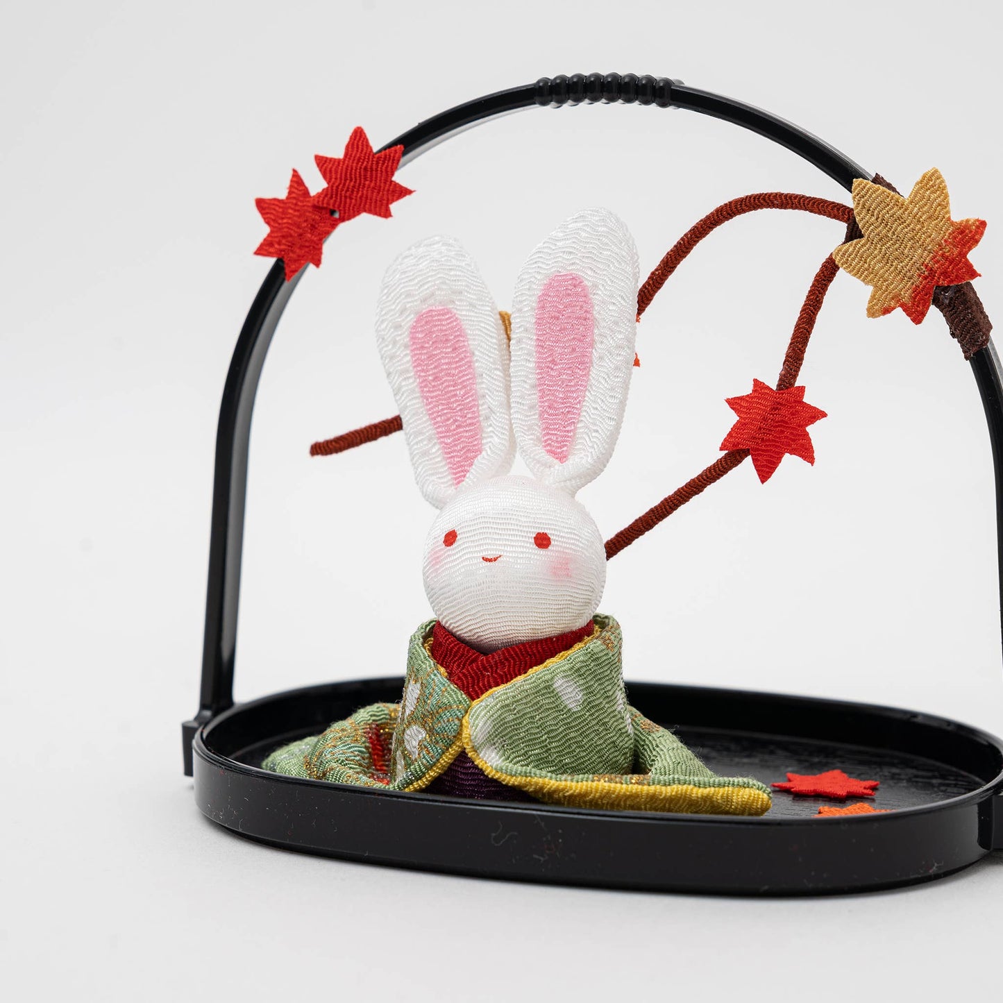 Kimono Bunny Basket Figurine - Maple Leaves