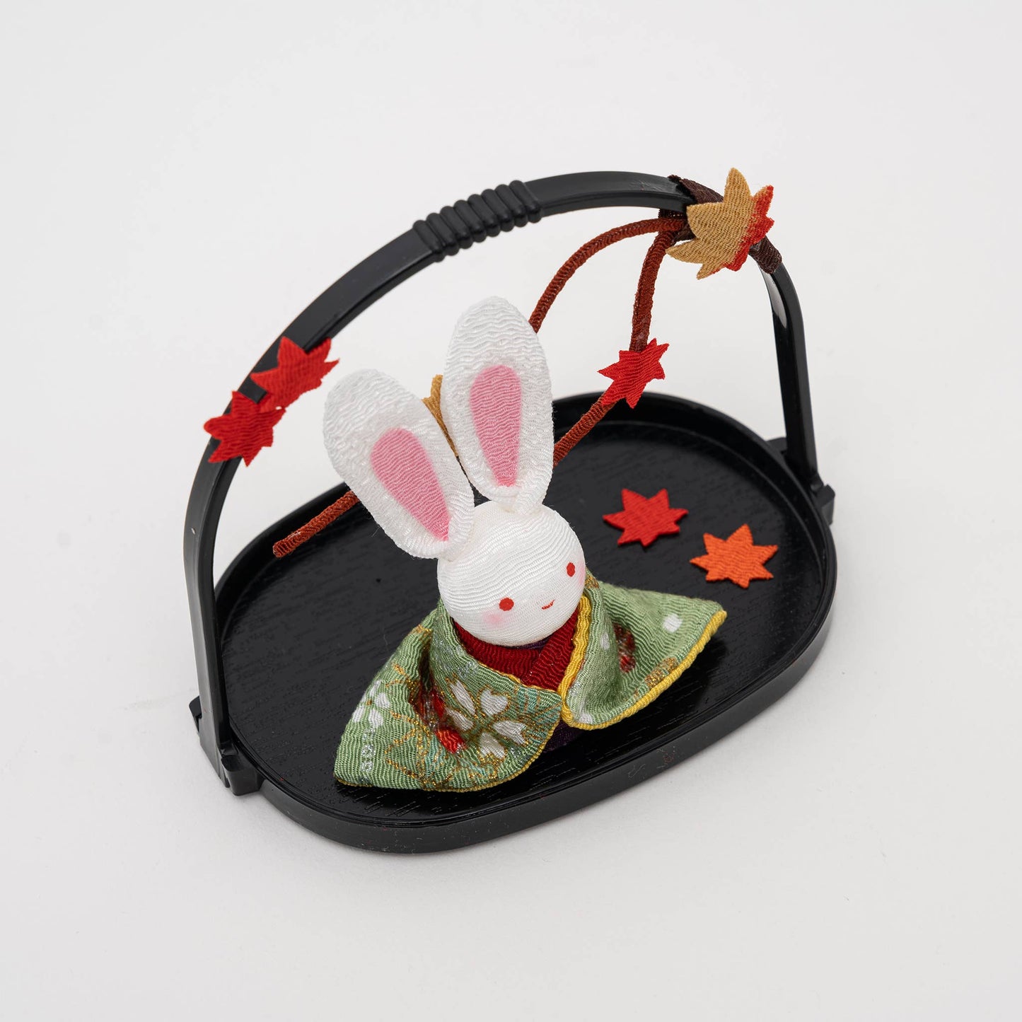 Kimono Bunny Basket Figurine - Maple Leaves