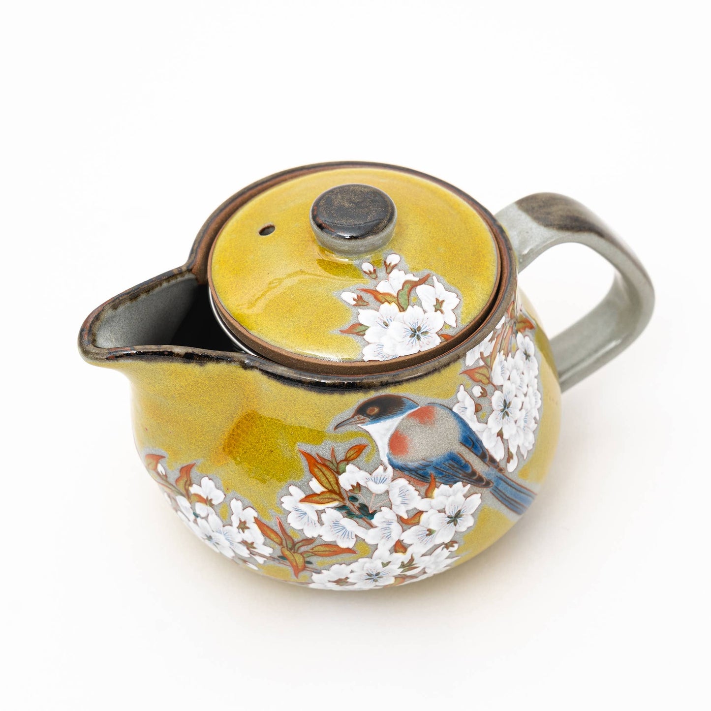 Handmade Kutani Yoshidaya Cherry Bird Teapot