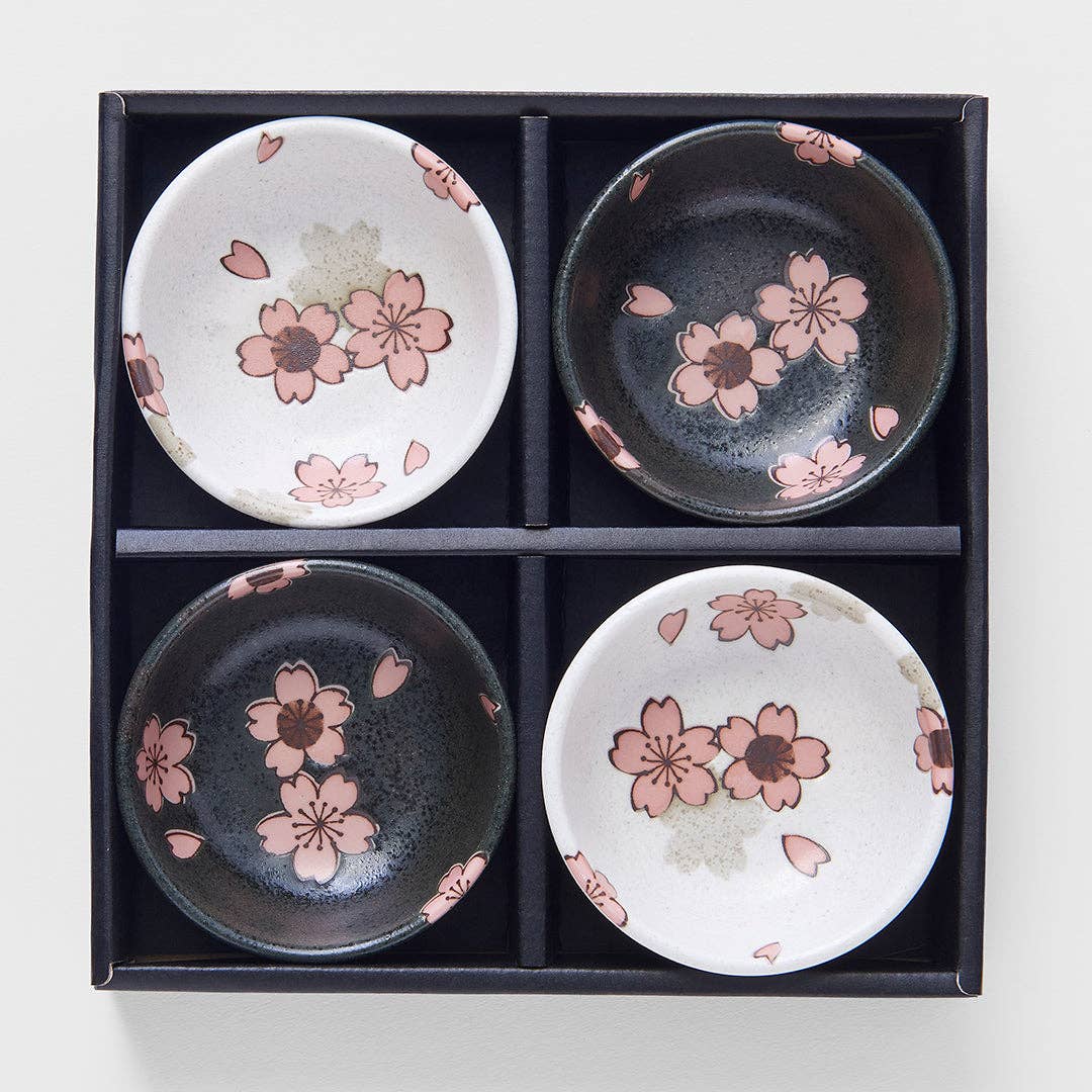 Pink, Black & White Sakura Sauce Dish Set