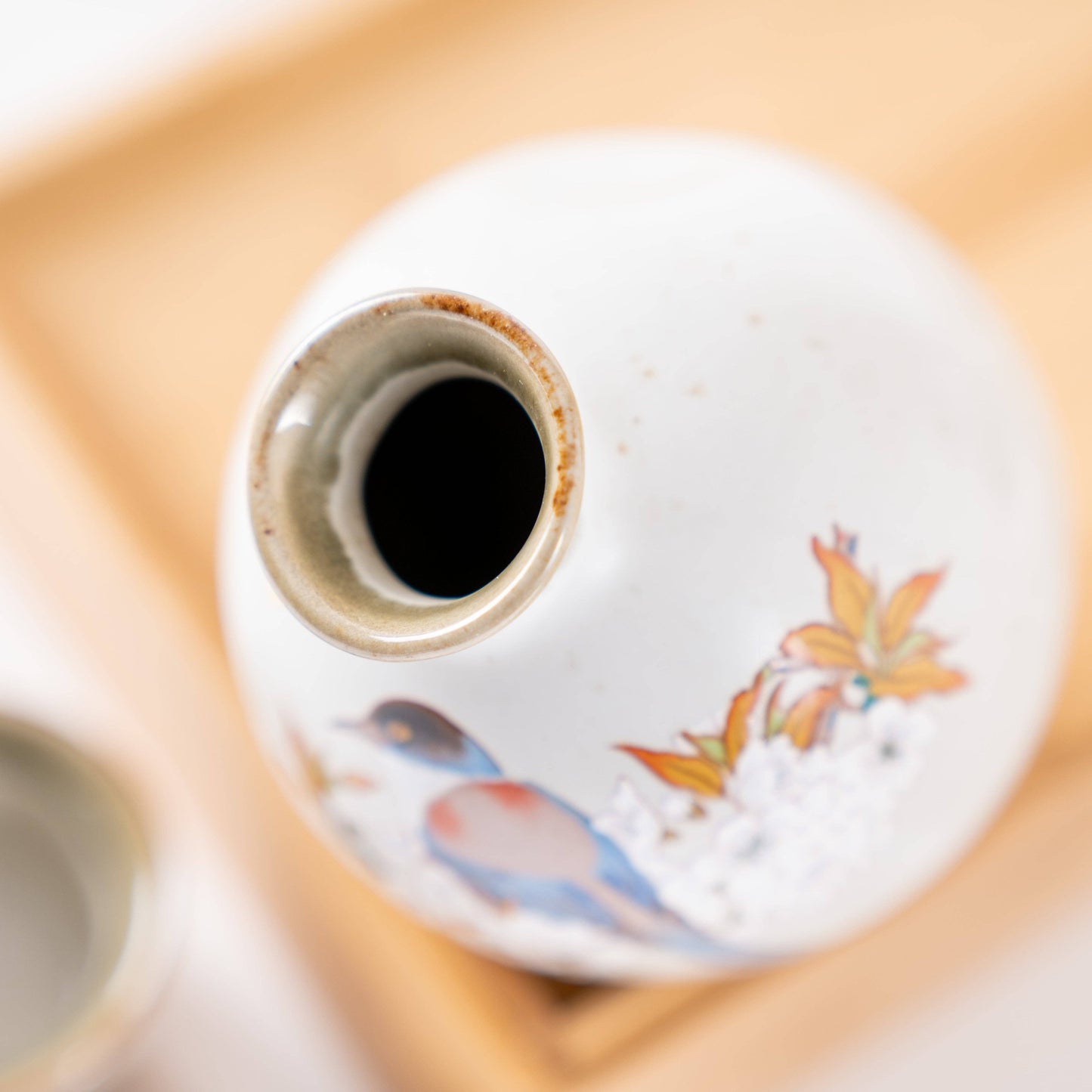 Handmade Kutani Cherry Blossom Bird Sake Gift Set