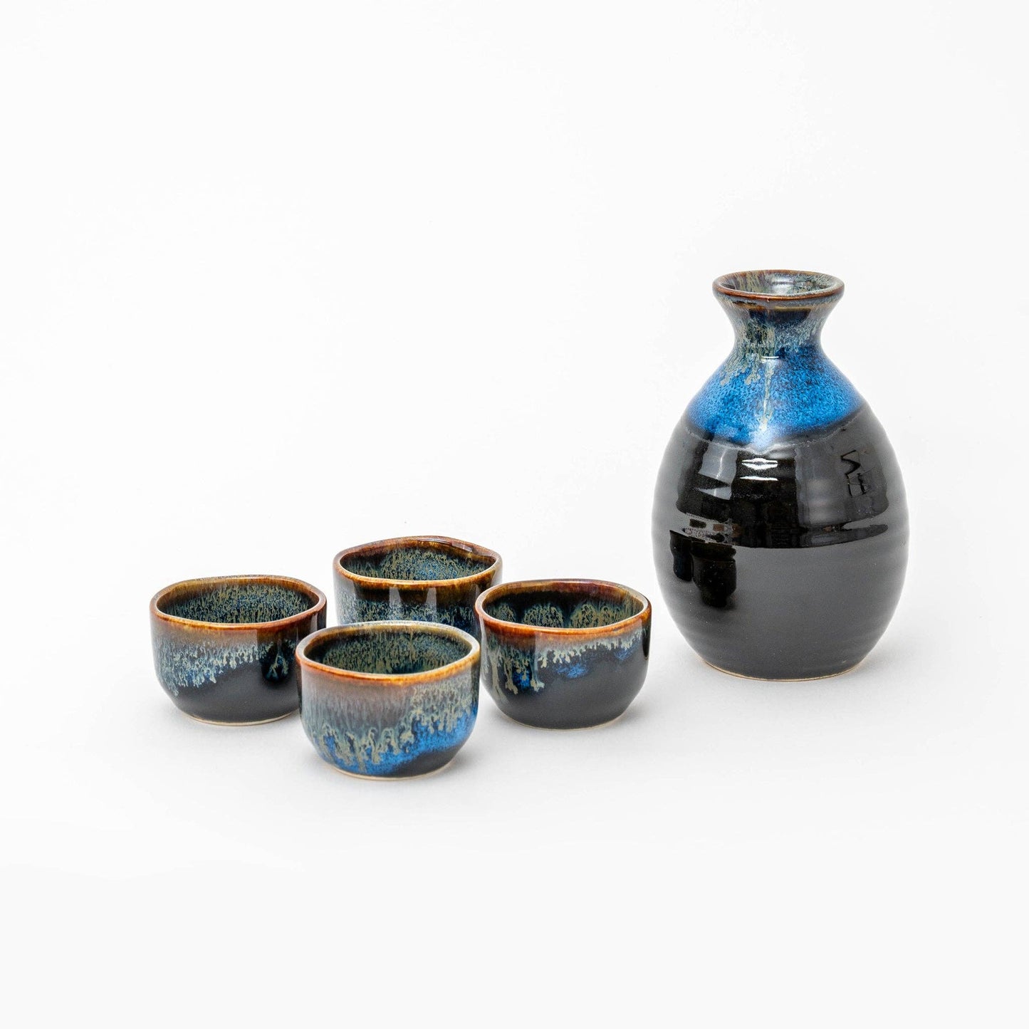 Tenmoku Sake Bottle and Cups- 5-Piece Gift Set