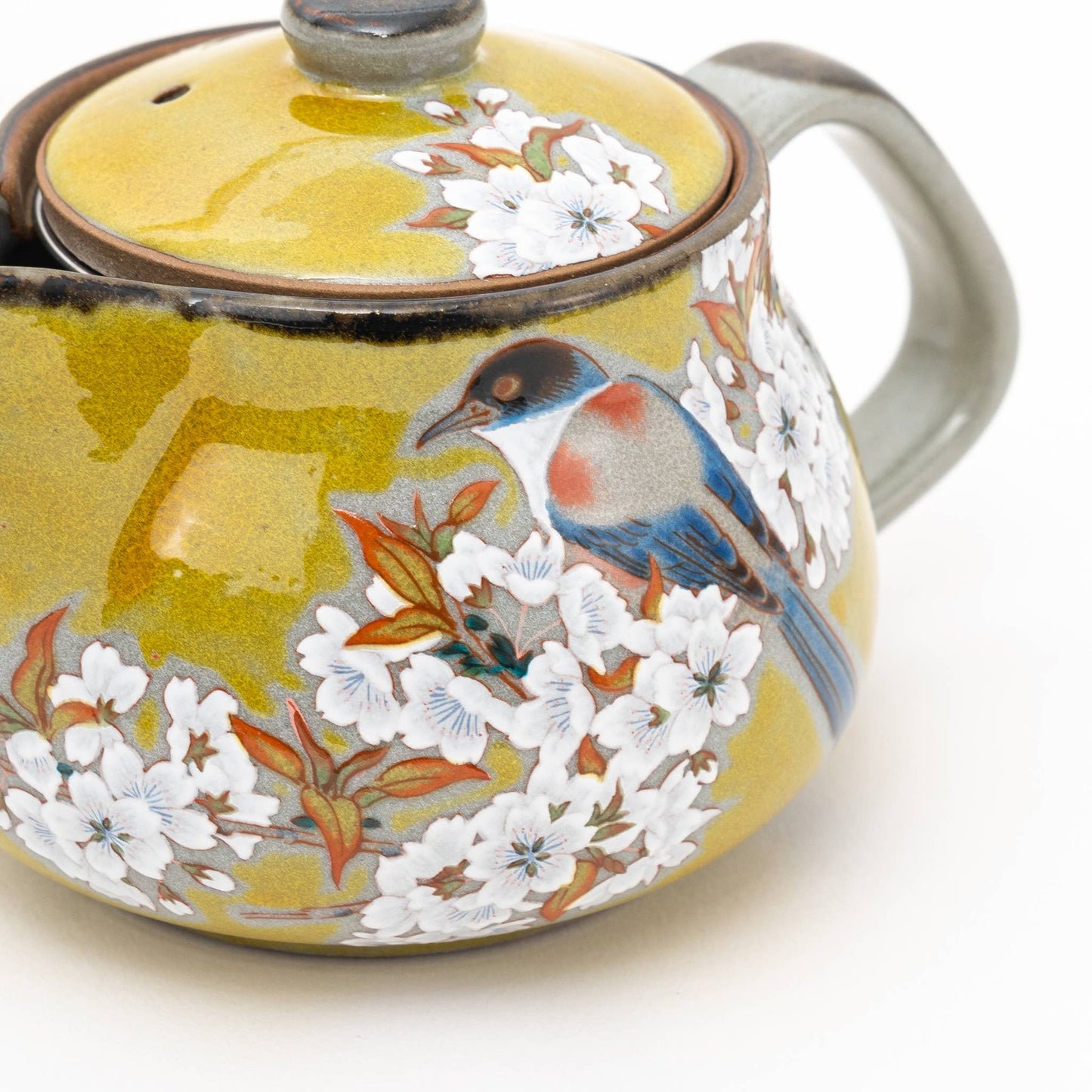Handmade Kutani Yoshidaya Cherry Bird Teapot