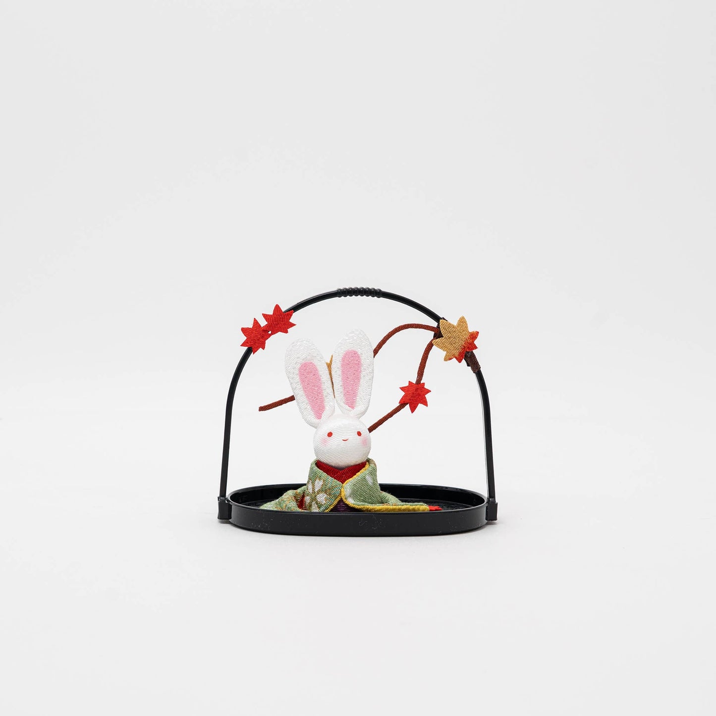 Kimono Bunny Basket Figurine - Maple Leaves