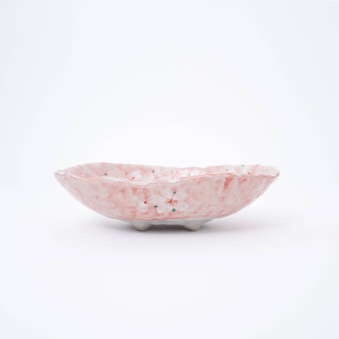 Handmade Pink Cherry Blossom Mino Ware Oval Serving Bowl