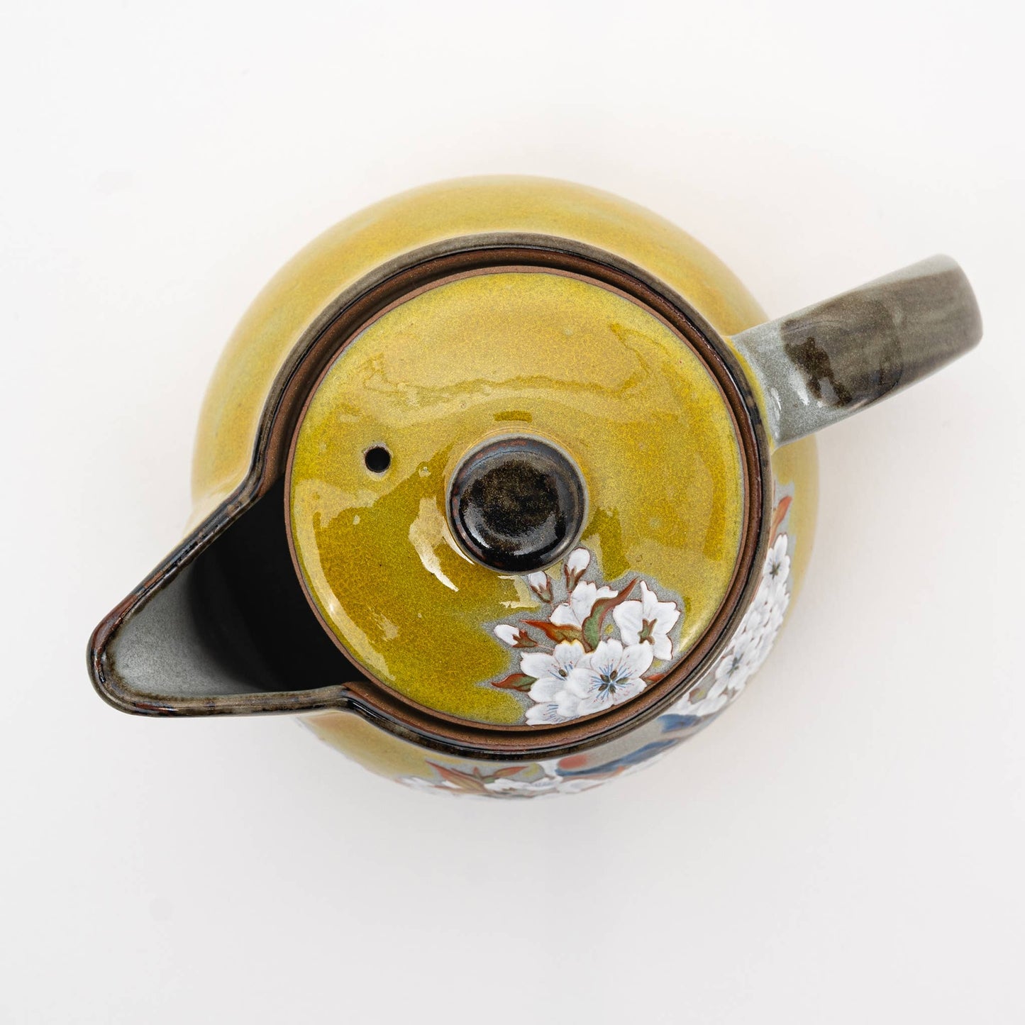 Handmade Kutani Yoshidaya Cherry Bird Teapot