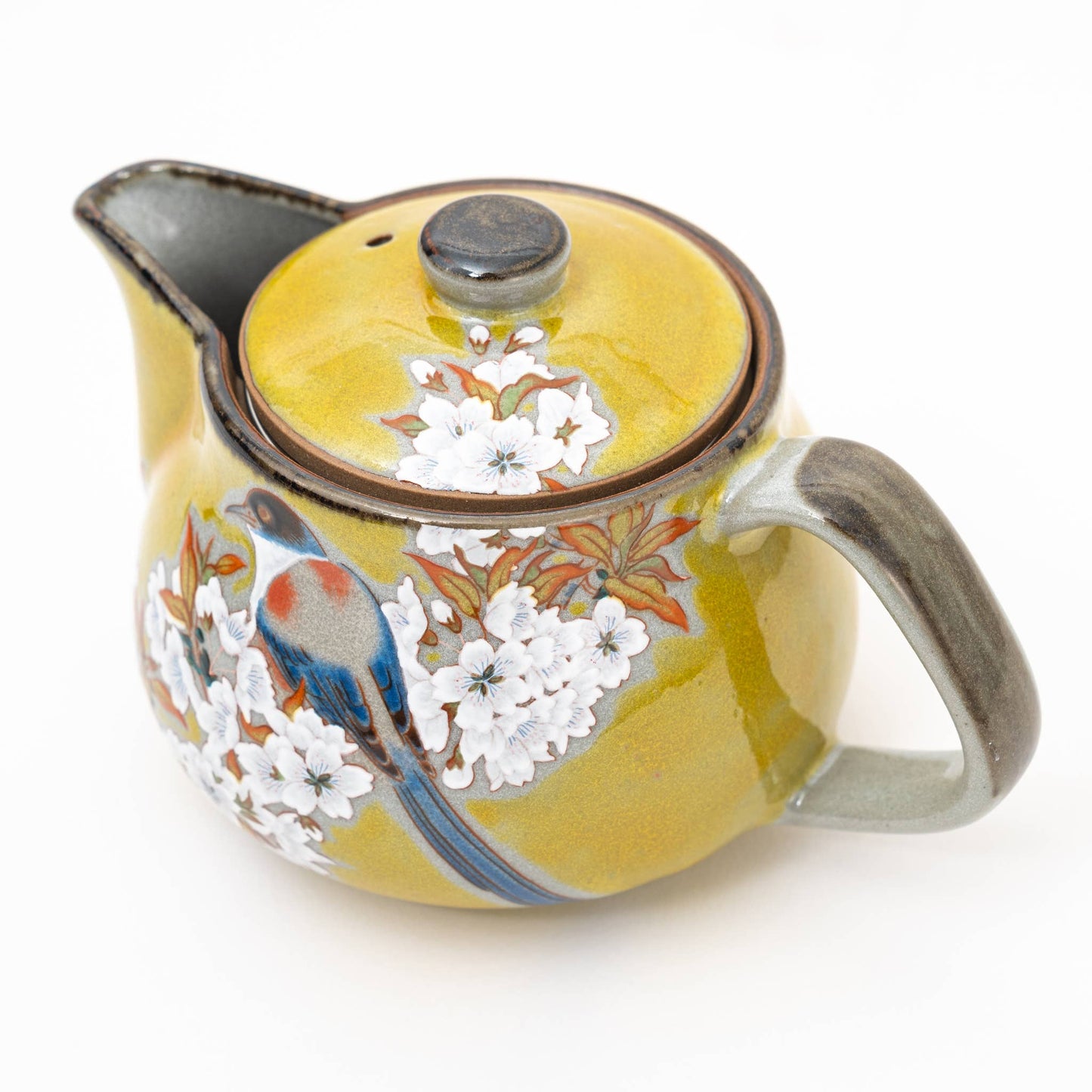 Handmade Kutani Yoshidaya Cherry Bird Teapot