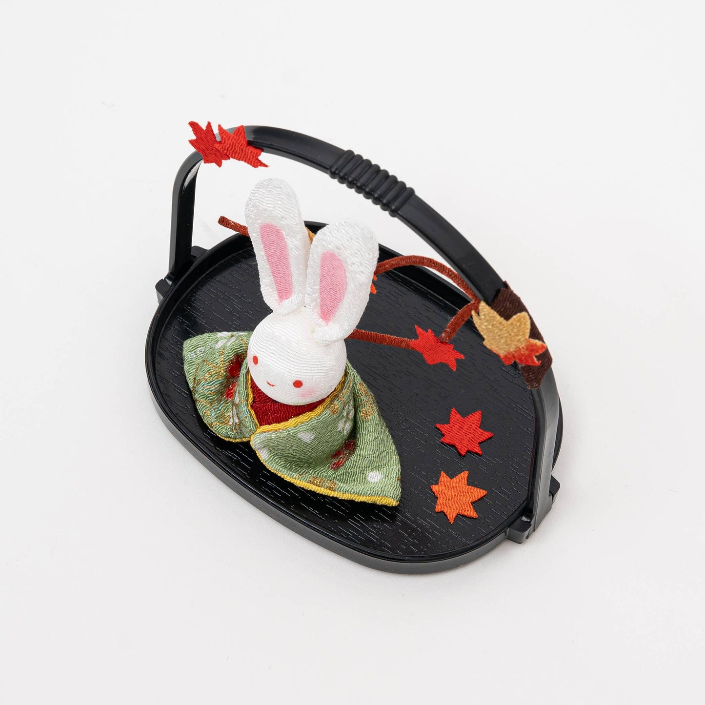 Kimono Bunny Basket Figurine - Maple Leaves