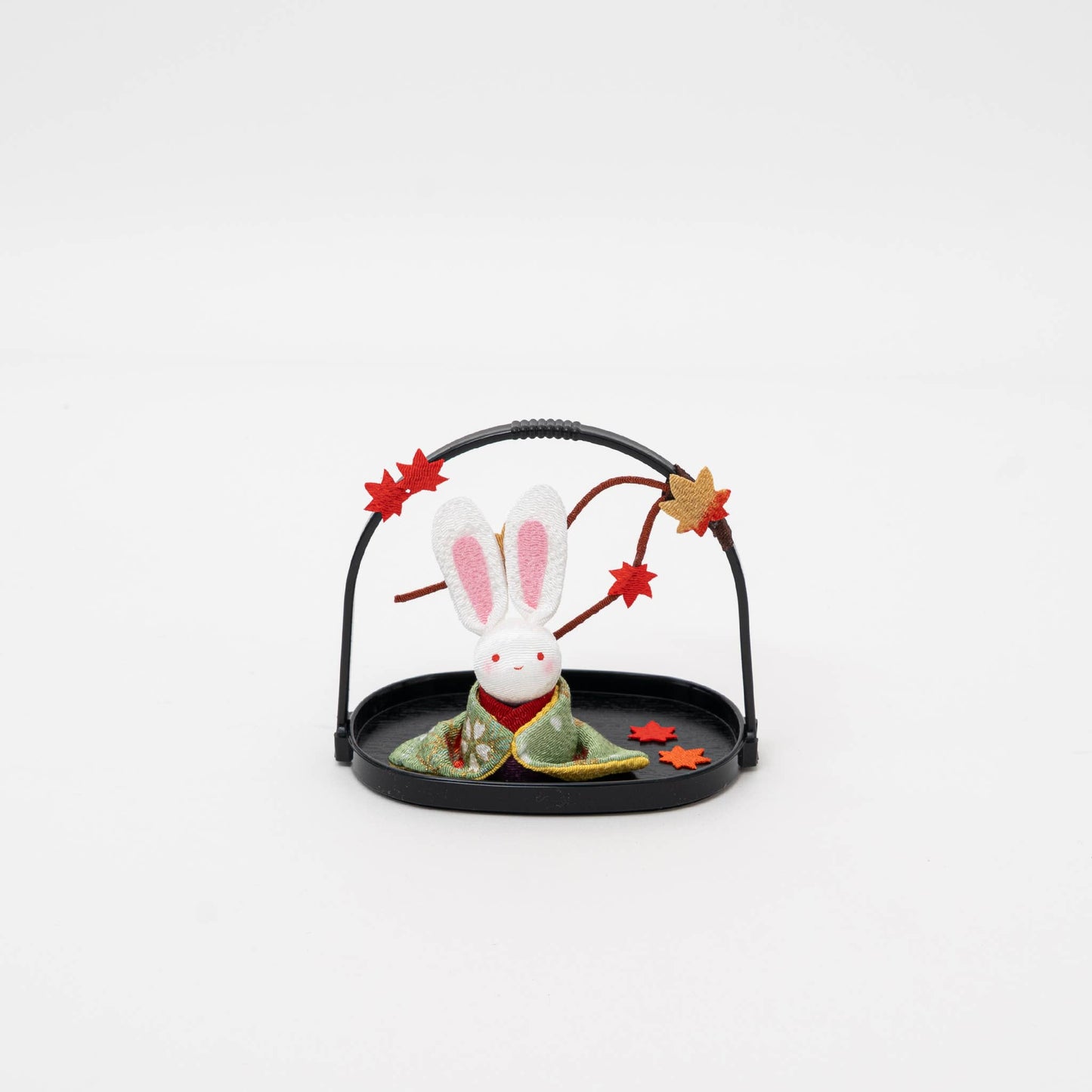 Kimono Bunny Basket Figurine - Maple Leaves