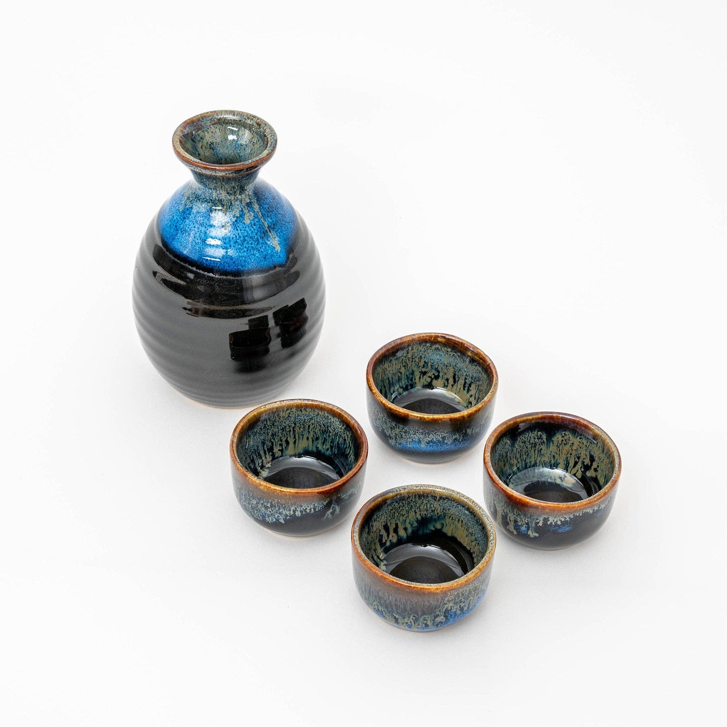 Tenmoku Sake Bottle and Cups- 5-Piece Gift Set