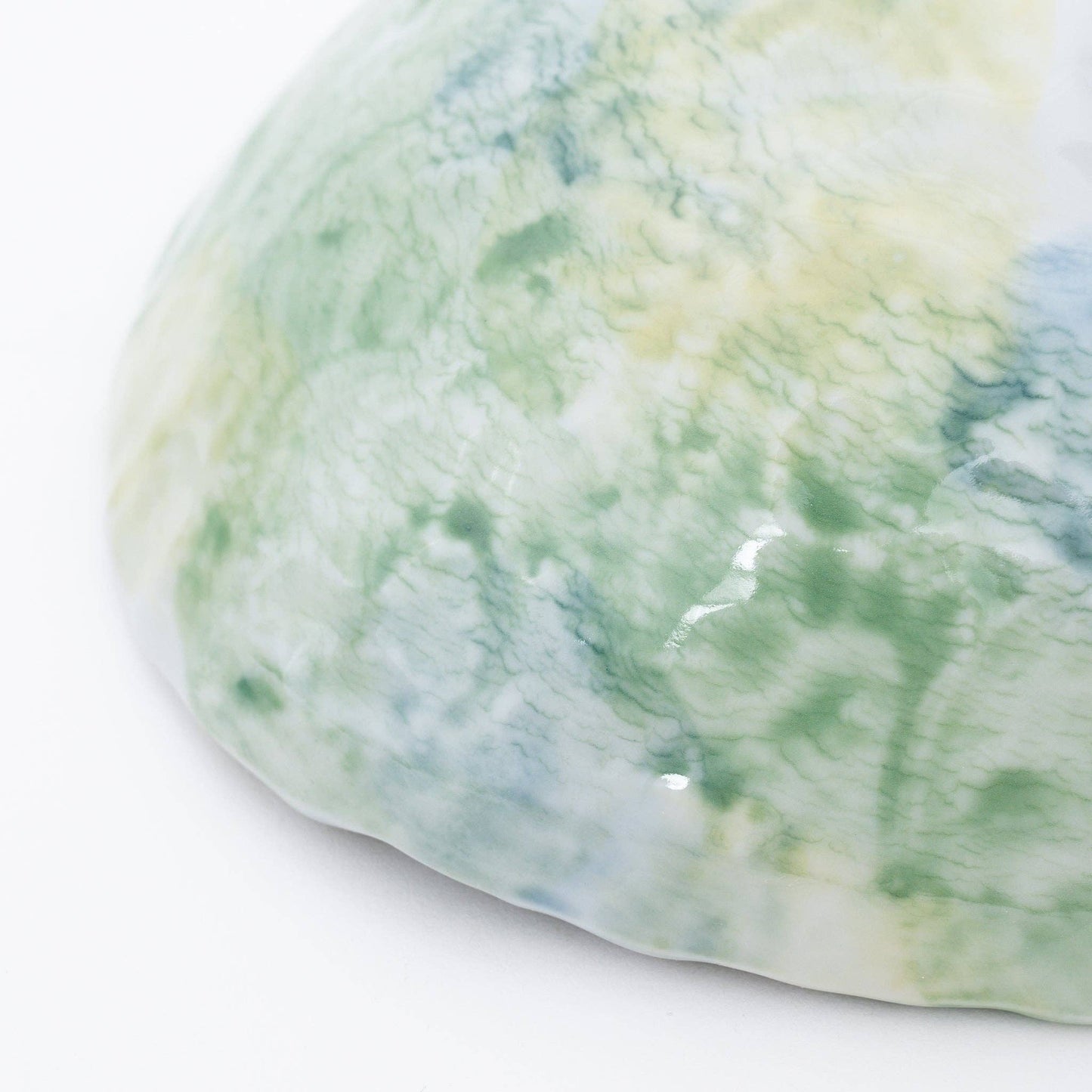 Green Cherry Blossom Mino Ware Serving Bowl