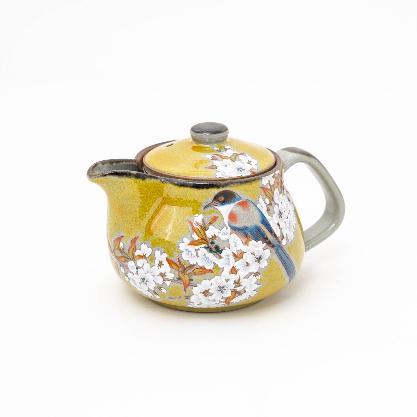 Handmade Kutani Yoshidaya Cherry Bird Teapot