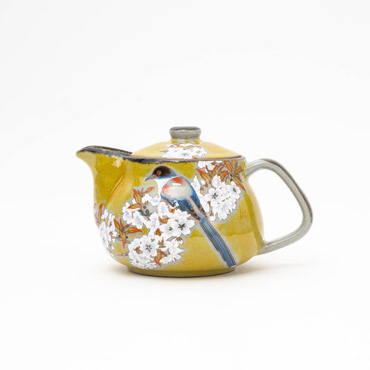 Handmade Kutani Yoshidaya Cherry Bird Teapot