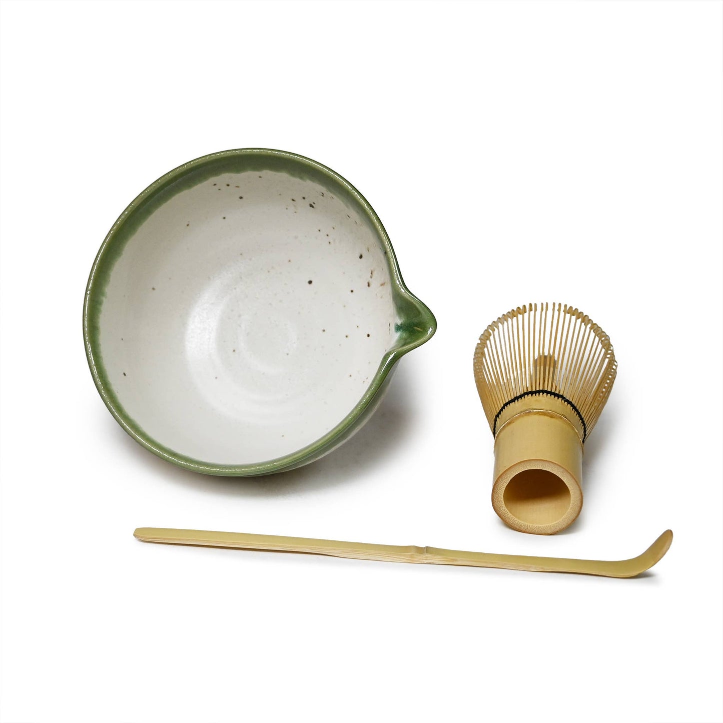 Japanese Spouted Matcha Bowl, Bamboo Whisk & Scoop Gift Set - Caramel