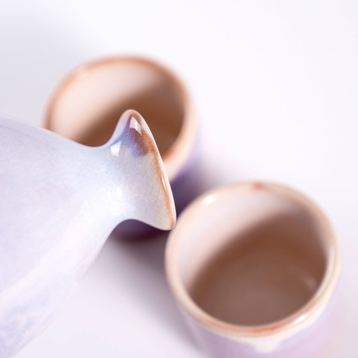 Handmade Hagi Ware Sake Bottle and Cups Set- Light Purple