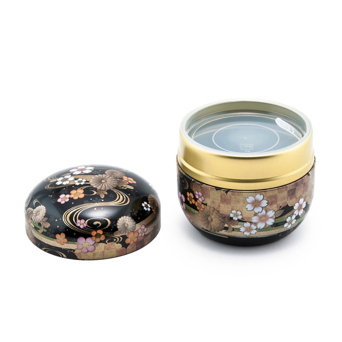 Japanese Double-Lid Tea Container – Black Flower