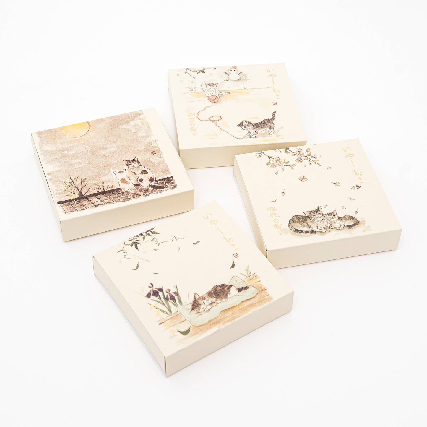 Kousaido Iyashi Neko Incense Cone Set With Ceramic Dish: Sakura
