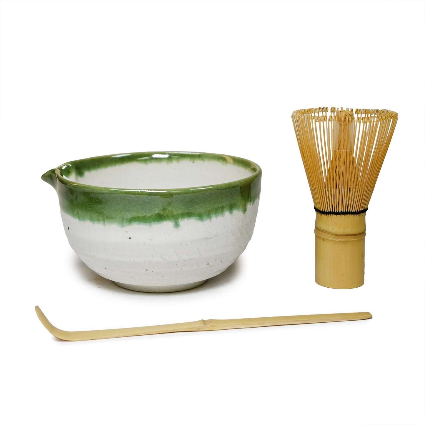 Japanese Spouted Matcha Bowl, Bamboo Whisk & Scoop Gift Set - Caramel