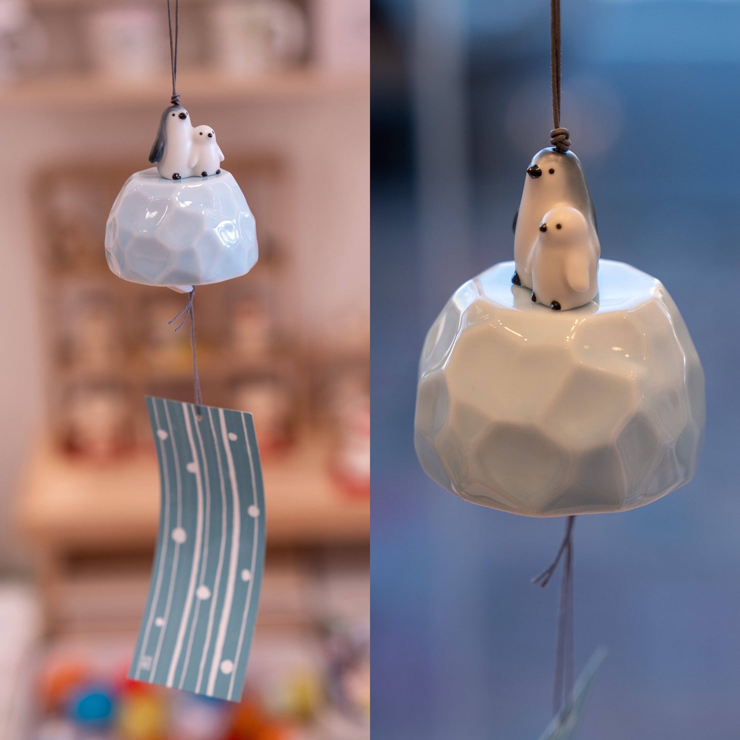 Yakushi Kiln Seto Wind Chimes - Penguin Parent and Child