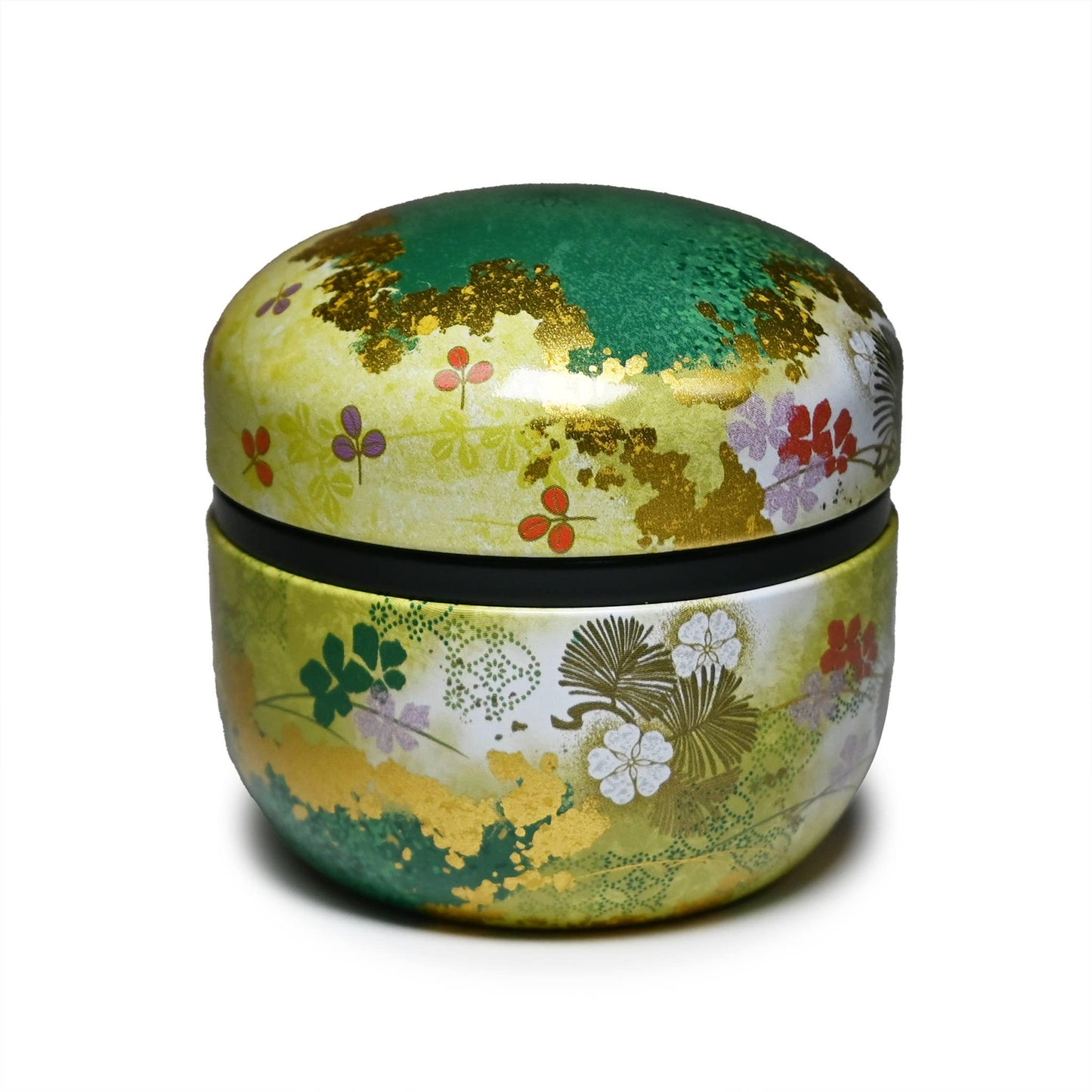 Japanese Double-Lid Tea Container – Green Floral