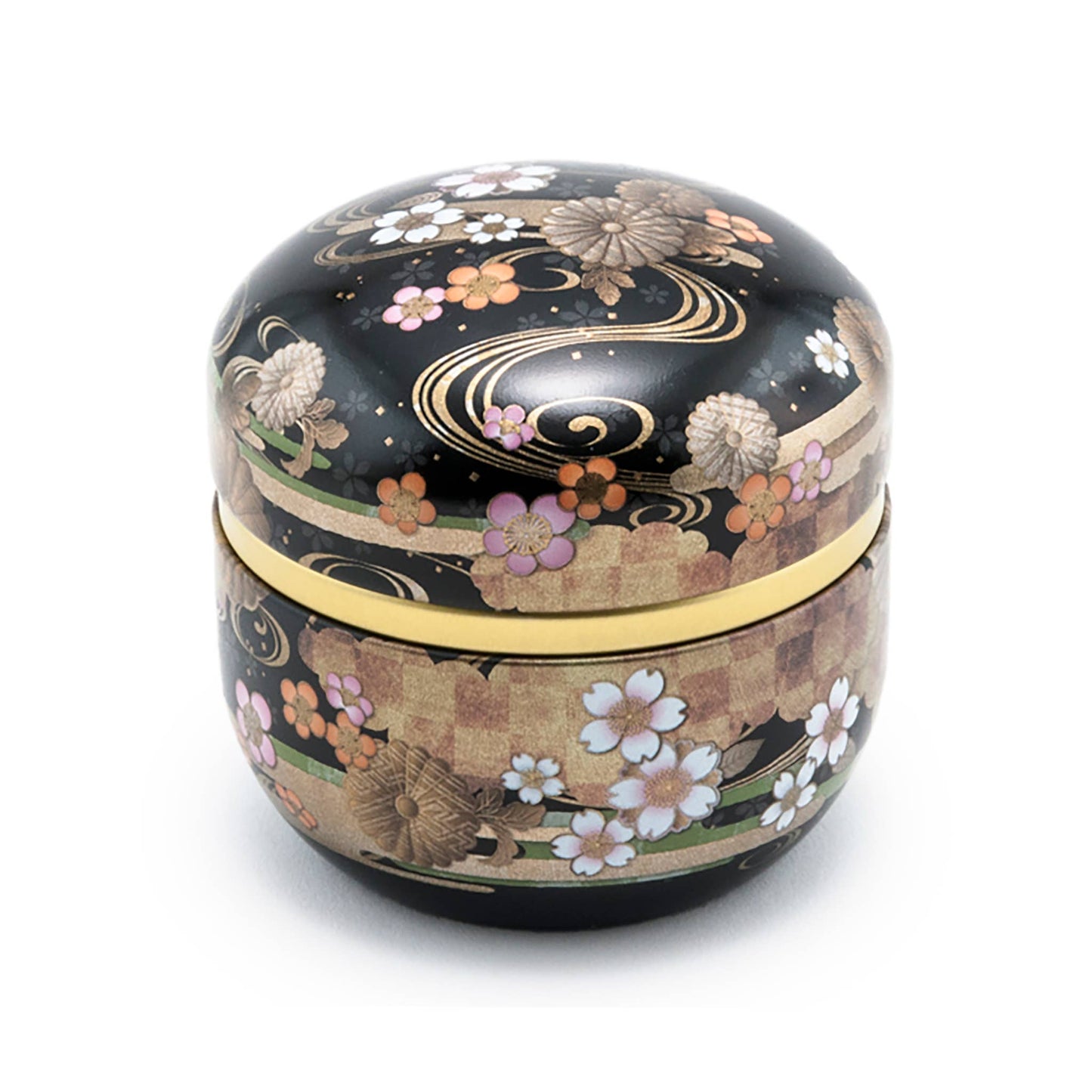 Japanese Double-Lid Tea Container – Black Flower
