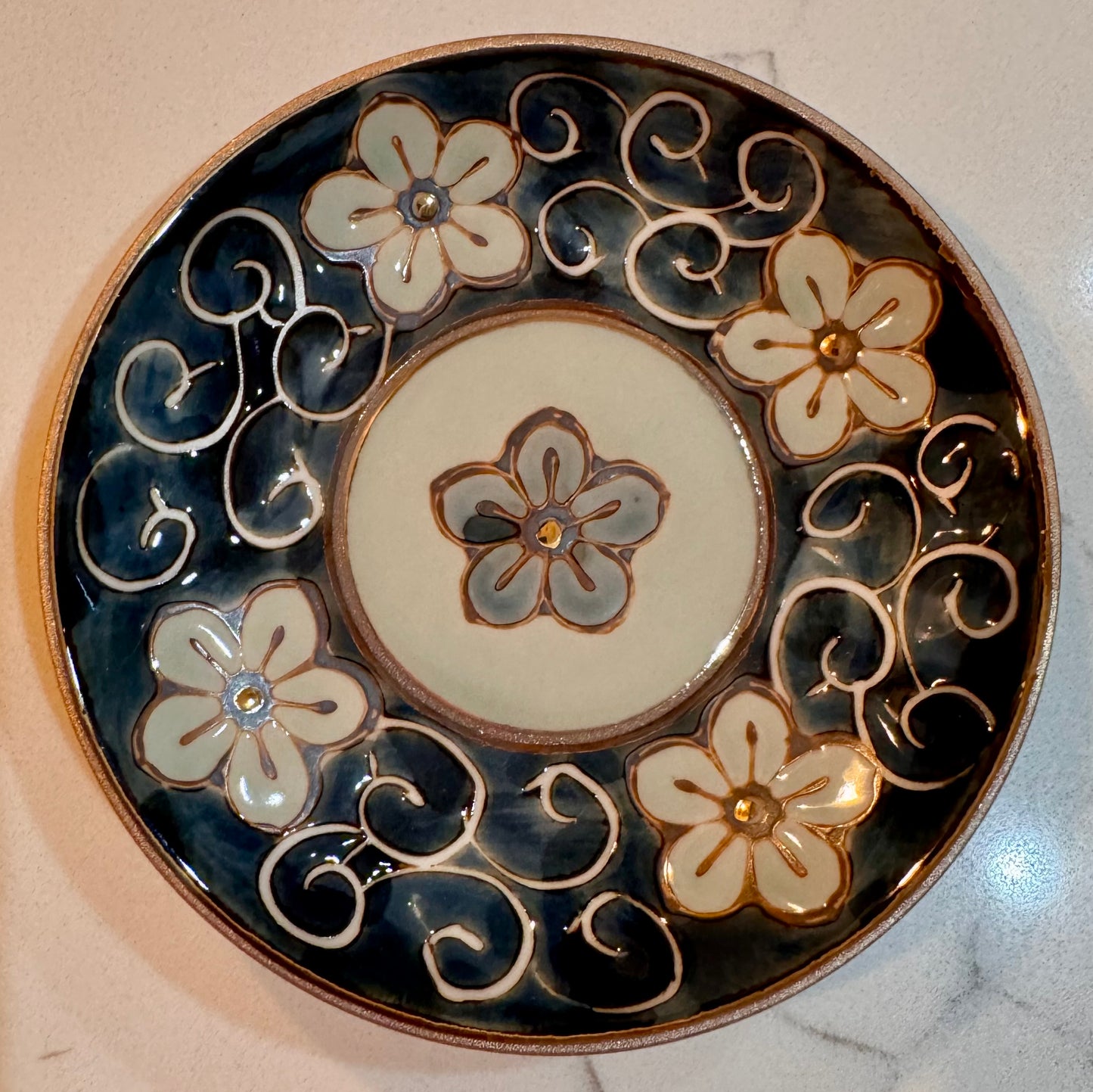 Gilded Blue Blossom Plate