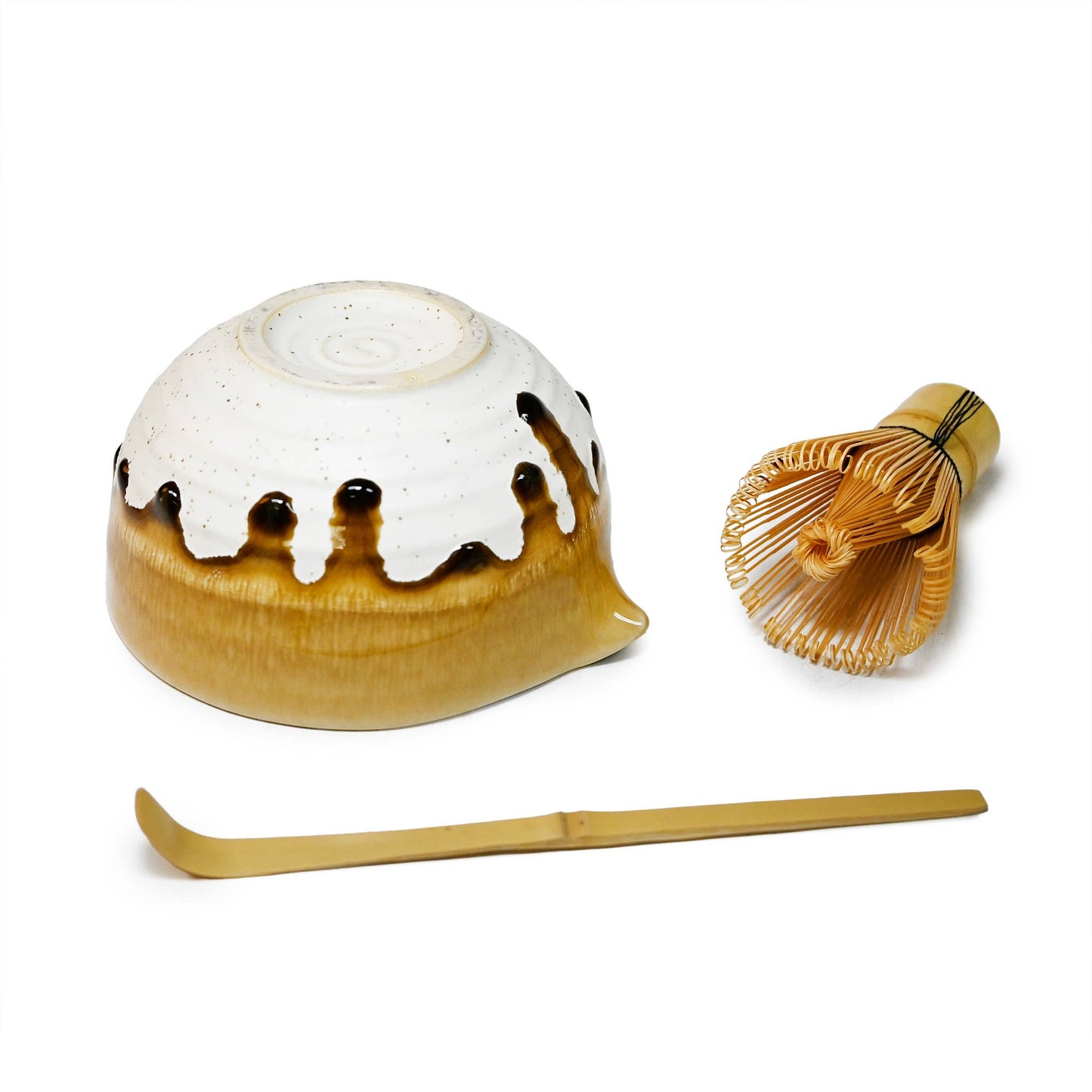 Japanese Spouted Matcha Bowl, Bamboo Whisk & Scoop Gift Set - Caramel