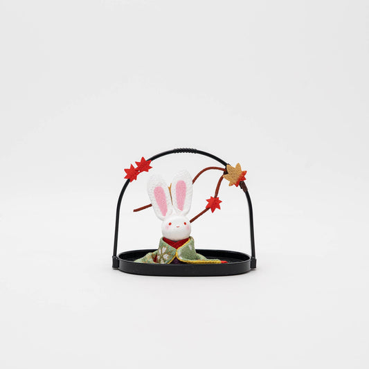 Kimono Bunny Basket Figurine - Maple Leaves