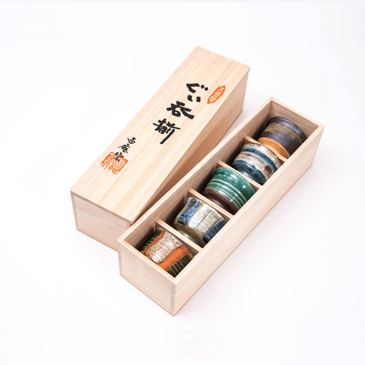 Mino Ware Set of 5 Handmade Sake Cup Gift Set