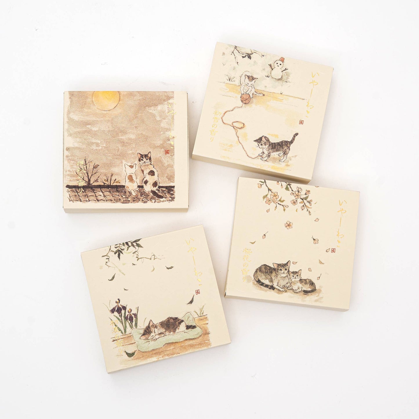 Kousaido Iyashi Neko Incense Cone Set With Ceramic Dish: Sakura
