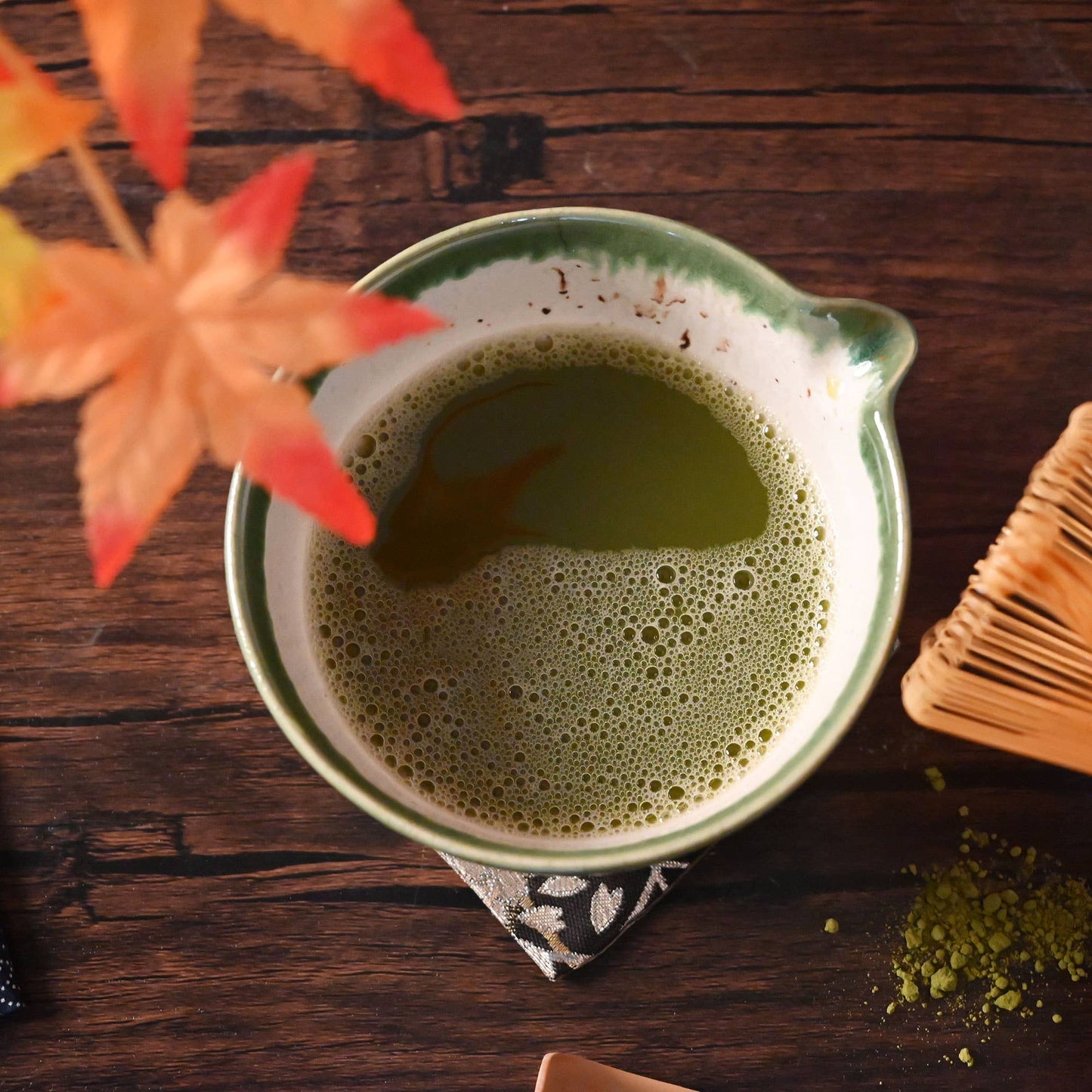Japanese Spouted Matcha Bowl, Bamboo Whisk & Scoop Gift Set - Caramel