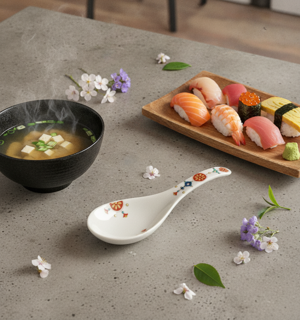 Ornate Porcelain Soup Spoon